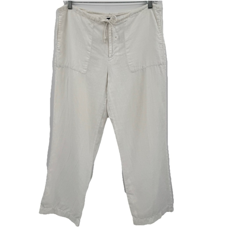 GAP Lined 100% Linen Wide Leg Drawstring Pants Size 12 White Summer Effortless - Picture 2 of 11